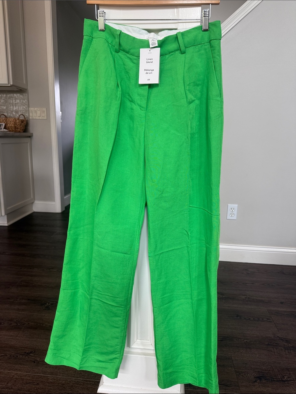 H&M NWT Green Linen-Blend Wide Leg Pants 6